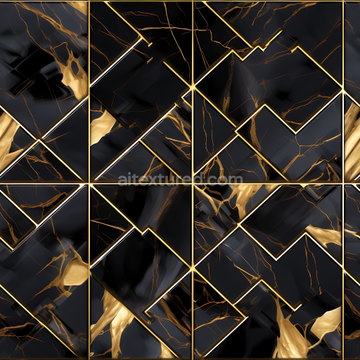 Seamless 3D Black Marble and Gold Vein PBR Texture with Geometric Tile Pattern