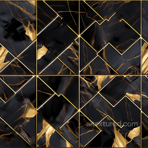 Black Marble and Gold Vein PBR Texture with Geometric Tile Pattern seamless Marble PBR texture