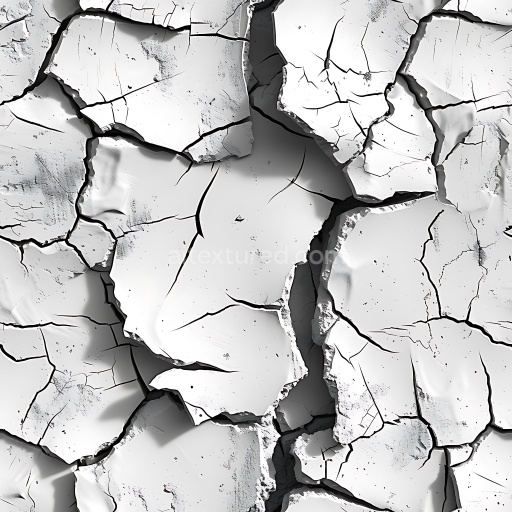 Seamless 3D Cracked White Plaster PBR Texture with Chunky Fractures and Jagged Edges
