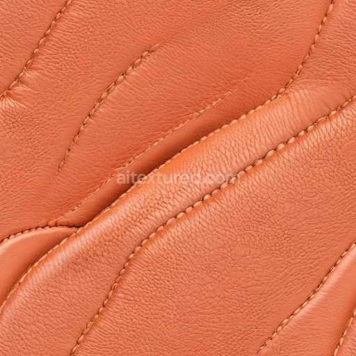 Seamless 3D Pebbled Orange Leather PBR Texture Featuring Stitched and Padded Panels