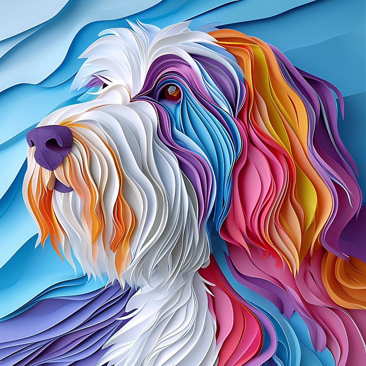 Animal of Bearded Collie Inspired Multicolor Stylized Fur seamless PBR texture preview