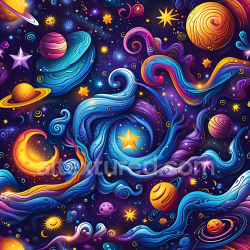 seamless Seamless 3D Cartoon-Style Cosmic Nebula & Planet PBR Texture with Vibrant Swirls texture 8k free download PBR