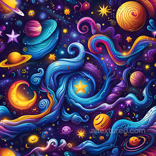Cartoon-Style Cosmic Nebula & Planet PBR Texture with Vibrant Swirls seamless Star, space, planets PBR texture
