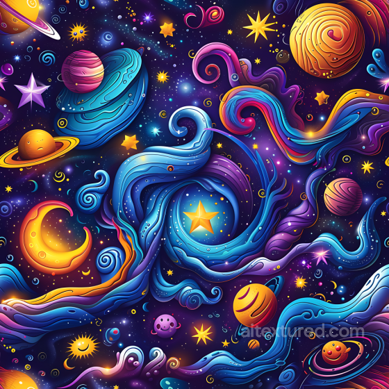 Cartoon-Style Cosmic Nebula & Planet PBR Texture with Vibrant Swirls Star, space, planets texture preview