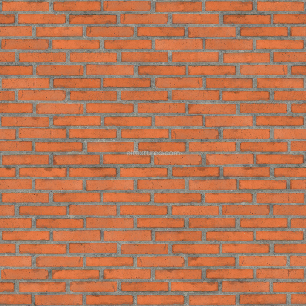 Seamless PBR brick texture with orange bricks and gray mortar
