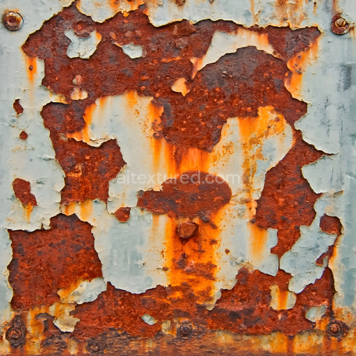 Seamless 3D Rusty Metal Cracked & Peeling PBR Texture with Orange Rust & Flaking Paint