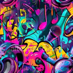 seamless Seamless 3D PBR Graffiti Texture Featuring Vibrant Music Notes and Colorful Urban Art texture 8k free download PBR