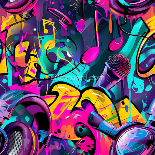 Seamless 3D PBR Graffiti Texture Featuring Vibrant Music Notes and Colorful Urban Art