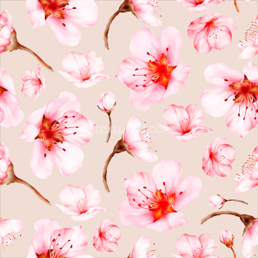Seamless 3D PBR Watercolor Cherry Blossom Floral Texture in Soft Pink and Beige