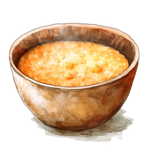 Breakfast Millet Porridge in Rustic Bowl Watercolor Illustration