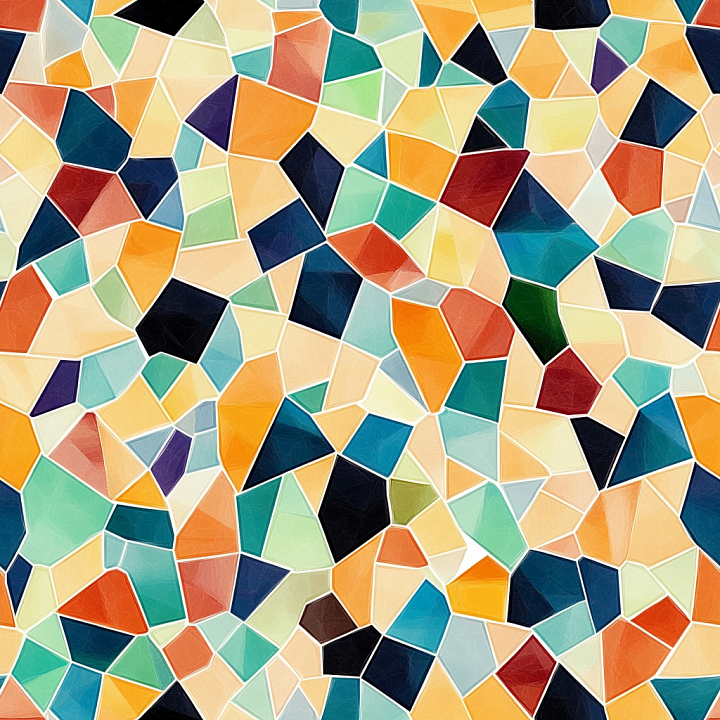 Mosaic with Irregular Multicolor Glossy Ceramic Tiles seamless PBR texture preview