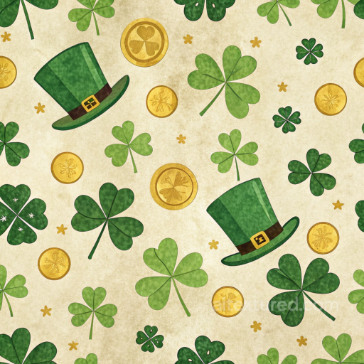 St Patrick Digital Paper Texture Featuring Shamrocks and Leprechaun Hats seamless St patrick digital paper bundle PBR texture