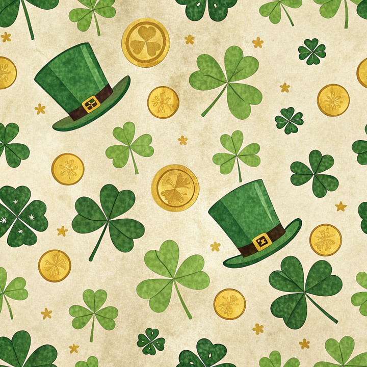 St Patrick Digital Paper Featuring Shamrocks and Leprechaun Hats seamless PBR texture preview