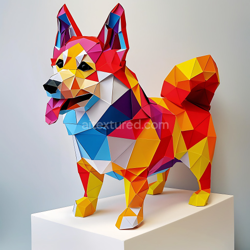 Preview — Seamless 3D PBR Texture Featuring Bright Origami Dog Geometric Color Patches