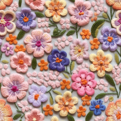 Multicolored Embroidered Floral Fabric Seamless Texture seamless Embroidered floral PBR texture