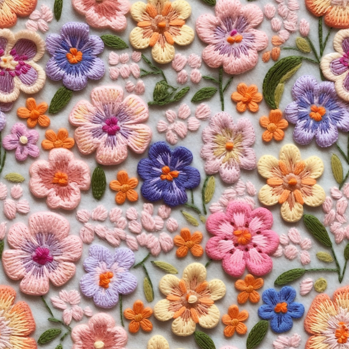 Multicolored Embroidered Floral Fabric seamless PBR texture preview