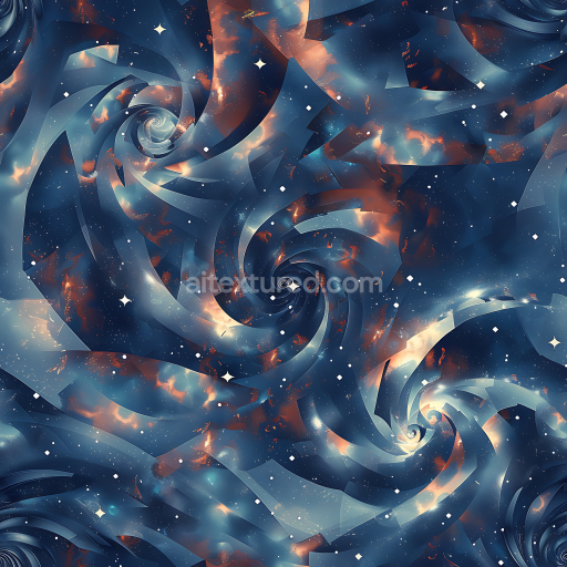 Seamless 3D Stylized Galaxy Camouflage PBR Texture with Cosmic Swirl Patterns and Starry Effects
