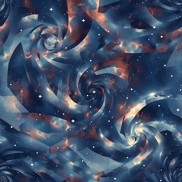 Stylized Galaxy Camouflage with Cosmic Swirl Patterns and Starry Effects seamless PBR texture preview