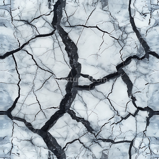 Seamless 3D Cracked Ice PBR Texture with Deep Black Fractures and Frosted Surface