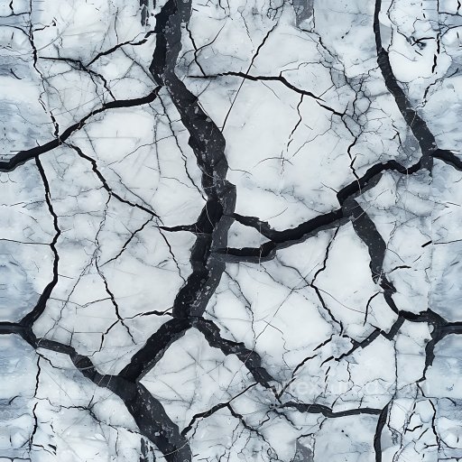 Cracked Ice PBR Texture with Deep Black Fractures and Frosted Surface seamless Cracked & Holes PBR texture