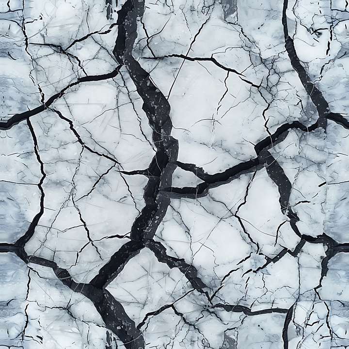Cracked Ice with Deep Black Fractures and Frosted Surface seamless PBR texture preview