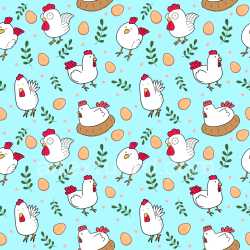 Pattern Bundle - Seamless 3D Pattern PBR Texture with Playful Cartoon Chickens and Eggs on Blue texture preview
