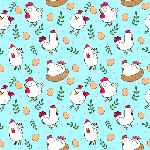 Pattern Bundle - Seamless 3D Pattern PBR Texture with Playful Cartoon Chickens and Eggs on Blue texture preview