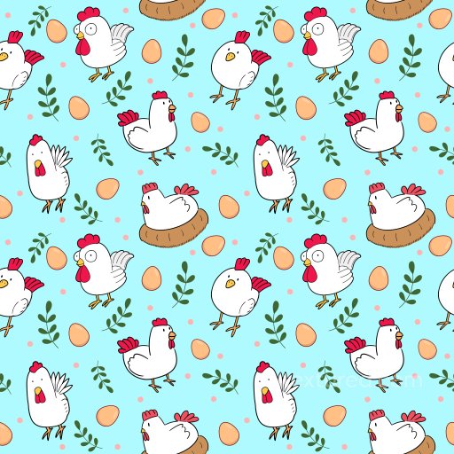 Pattern PBR Texture with Playful Cartoon Chickens and Eggs on Blue seamless Pattern Bundle PBR texture