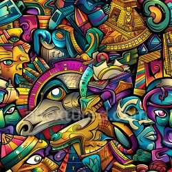 seamless Seamless 3D PBR Graffiti Texture Featuring Vivid Urban Mural with Abstract Faces and Shapes texture 8k free download PBR