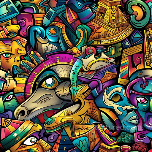 Seamless 3D PBR Graffiti Texture Featuring Vivid Urban Mural with Abstract Faces and Shap… texture preview