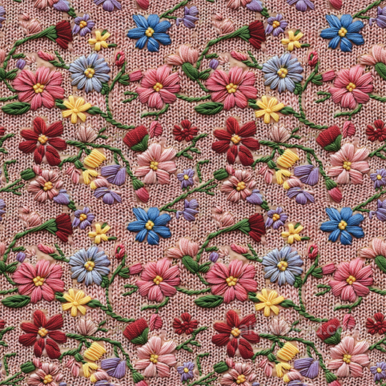 Embroidered Floral Fabric Texture With Colorful Stitched Flowers Embroidered floral texture preview