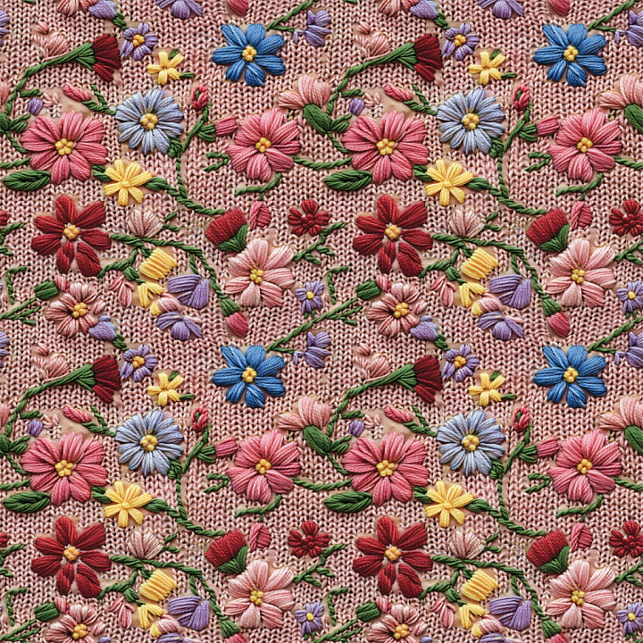 Embroidered Floral Fabric With Colorful Stitched Flowers seamless PBR texture preview