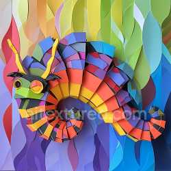 seamless Seamless 3D PBR Texture of Vibrant Origami-Style Caterpillar with Colorful Layered Segments texture 8k free download PBR