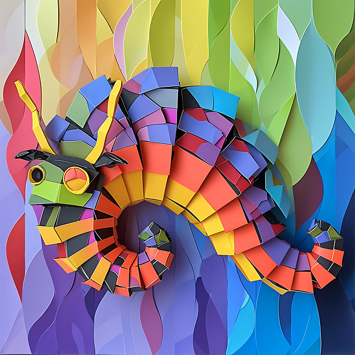 Animal of Vibrant Origami-Style Caterpillar with Colorful Layered Segme… seamless PBR texture preview
