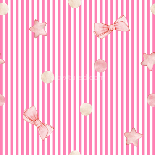 Seamless 3D PBR Pink Striped Fabric Texture with Bows and Stars