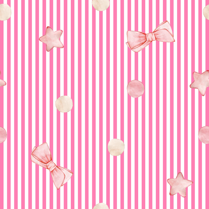 Pink Striped Fabric with Bows and Stars seamless PBR texture preview