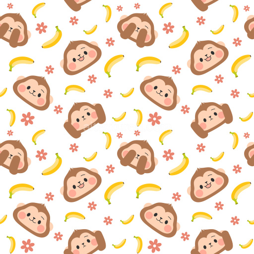 Pattern Bundle - Seamless 3D Pattern PBR Texture with Cute Monkey Faces, Bananas & Flowers texture preview