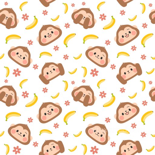 Pattern PBR Texture with Cute Monkey Faces, Bananas & Flowers seamless Pattern Bundle PBR texture