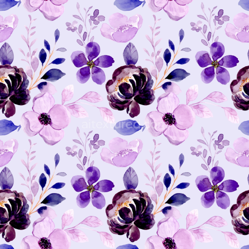 Seamless 3D PBR Purple Flower Watercolor Floral Fabric Texture
