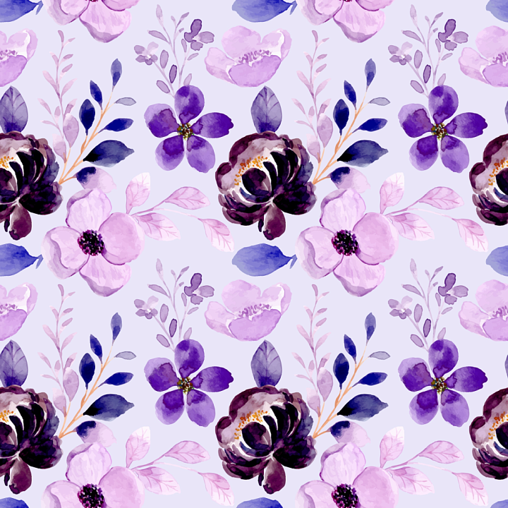 Purple Flower Watercolor Floral Fabric seamless PBR texture preview