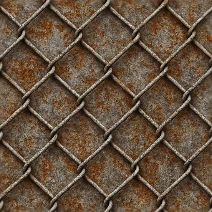 Chainlink Fence With Metal Mesh And Rust Stains Realistic Deta… seamless PBR texture preview