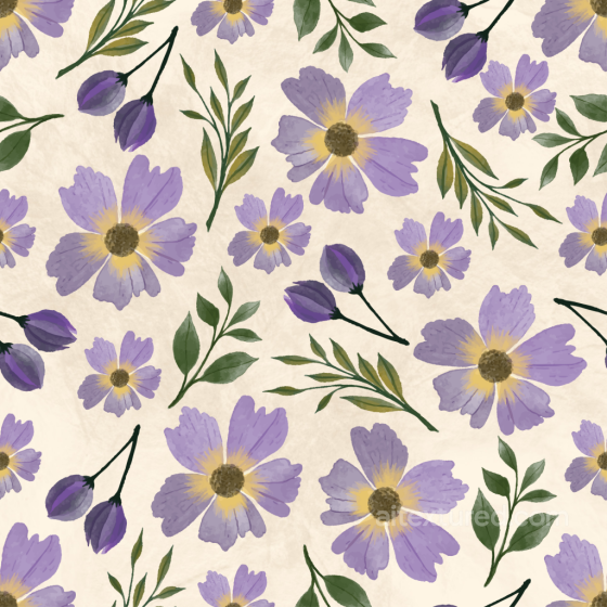 Flower Texture of Lilac Watercolor Flowers and Green Foliage Flower texture preview
