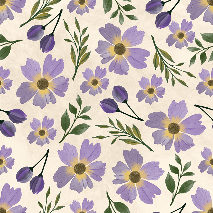 Flower of Lilac Watercolor Flowers and Green Foliage seamless PBR texture preview