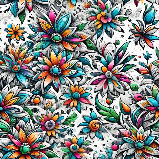 Seamless 3D PBR Texture of Vibrant Floral Graffiti Wall Art Pattern texture preview