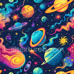 seamless Seamless 3D Space PBR Texture Featuring Cartoon-Style Planets and Colorful Cosmic Trails texture 8k free download PBR