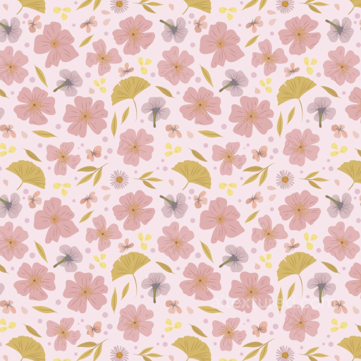 Watercolor Cherry Floral Fabric Texture with Soft Pink and Yellow Pattern seamless Watercolor Cherry PBR texture
