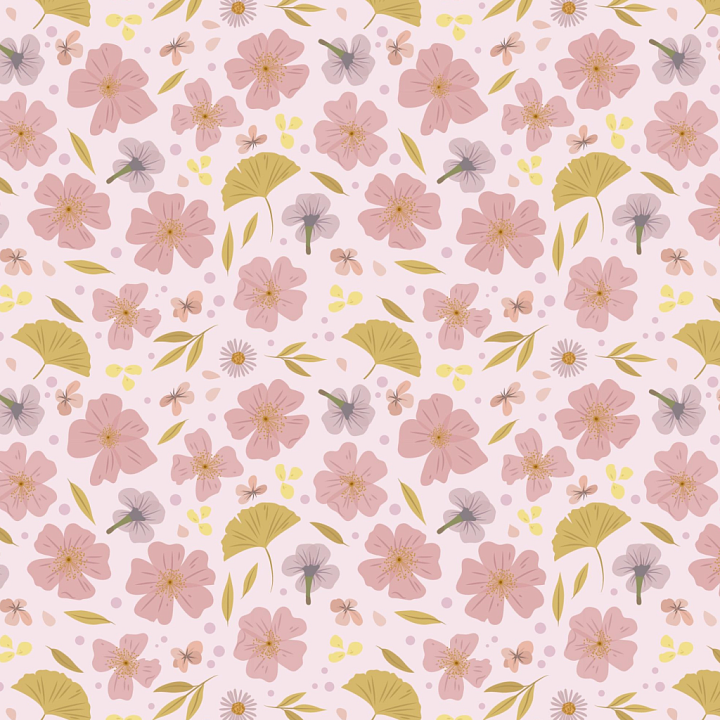 Watercolor Cherry Floral Fabric with Soft Pink and Yellow Pattern seamless PBR texture preview