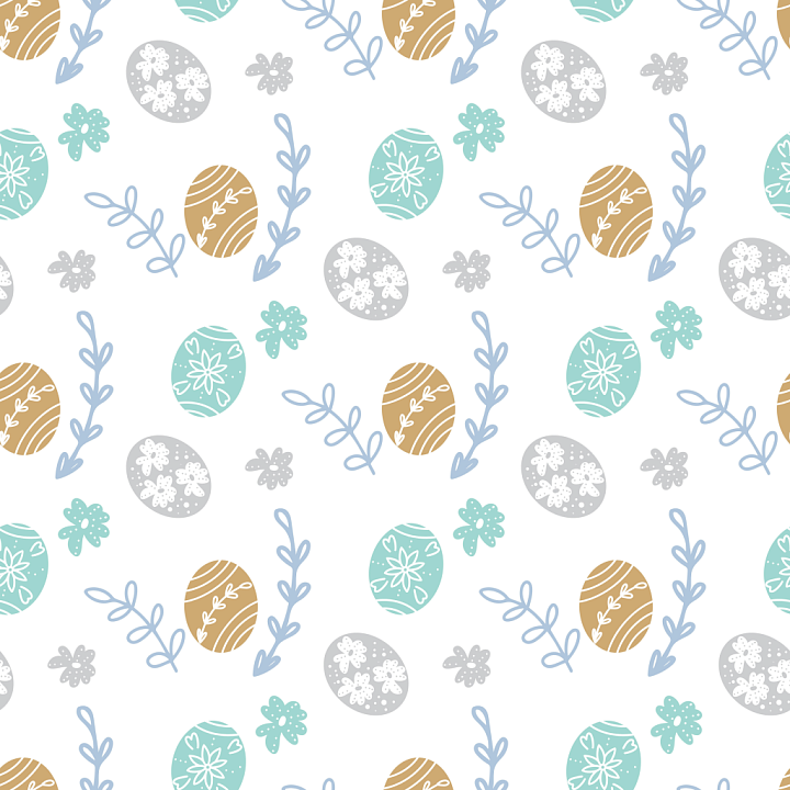 Digital Paper with Pastel Easter Eggs and Floral Design seamless PBR texture preview