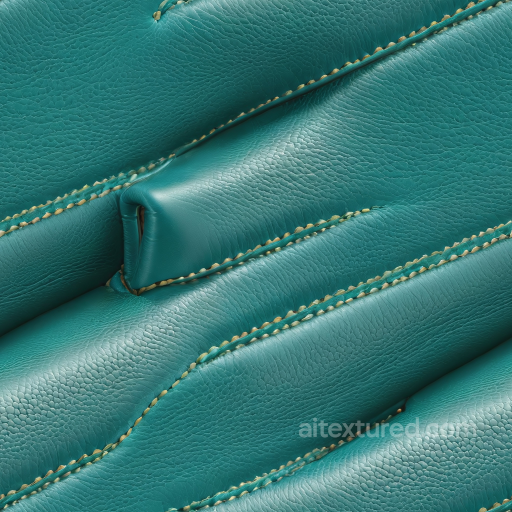 Turquoise Pebbled Leather Texture with Distinctive Stitching and Padded Panels seamless Leather PBR texture