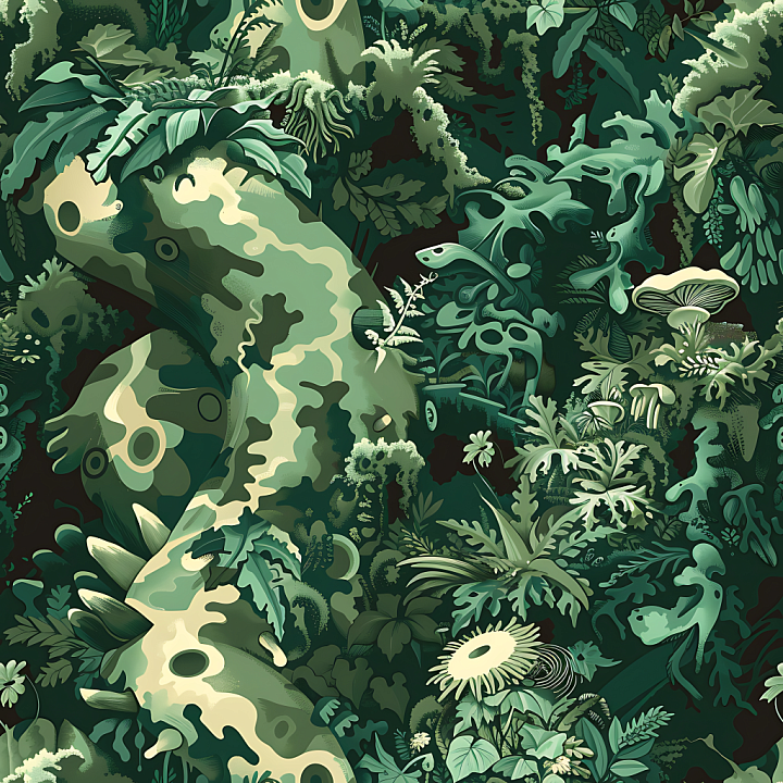 Jungle Camouflage Featuring Detailed Leaf and Plant Motifs seamless PBR texture preview